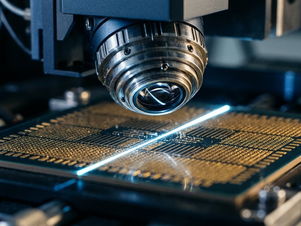 自動外観検査装置の光学ヘッドが基板を走査する様子